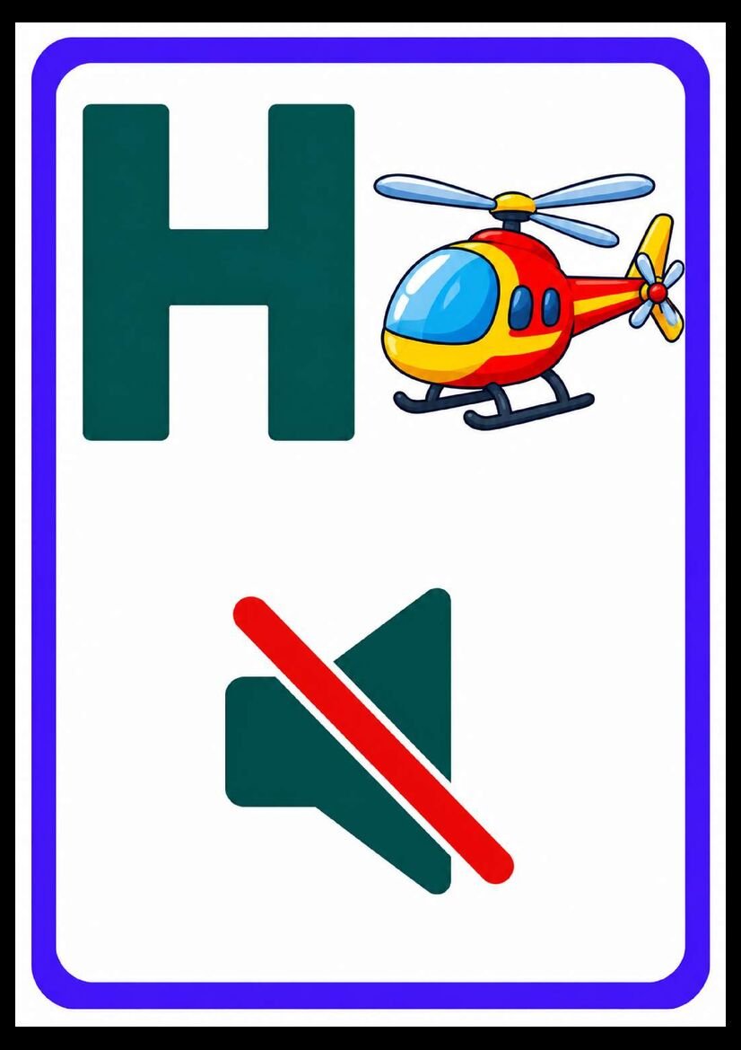 Alfabeto das boquinhas letra H com helicóptero colorido e lábios fechados